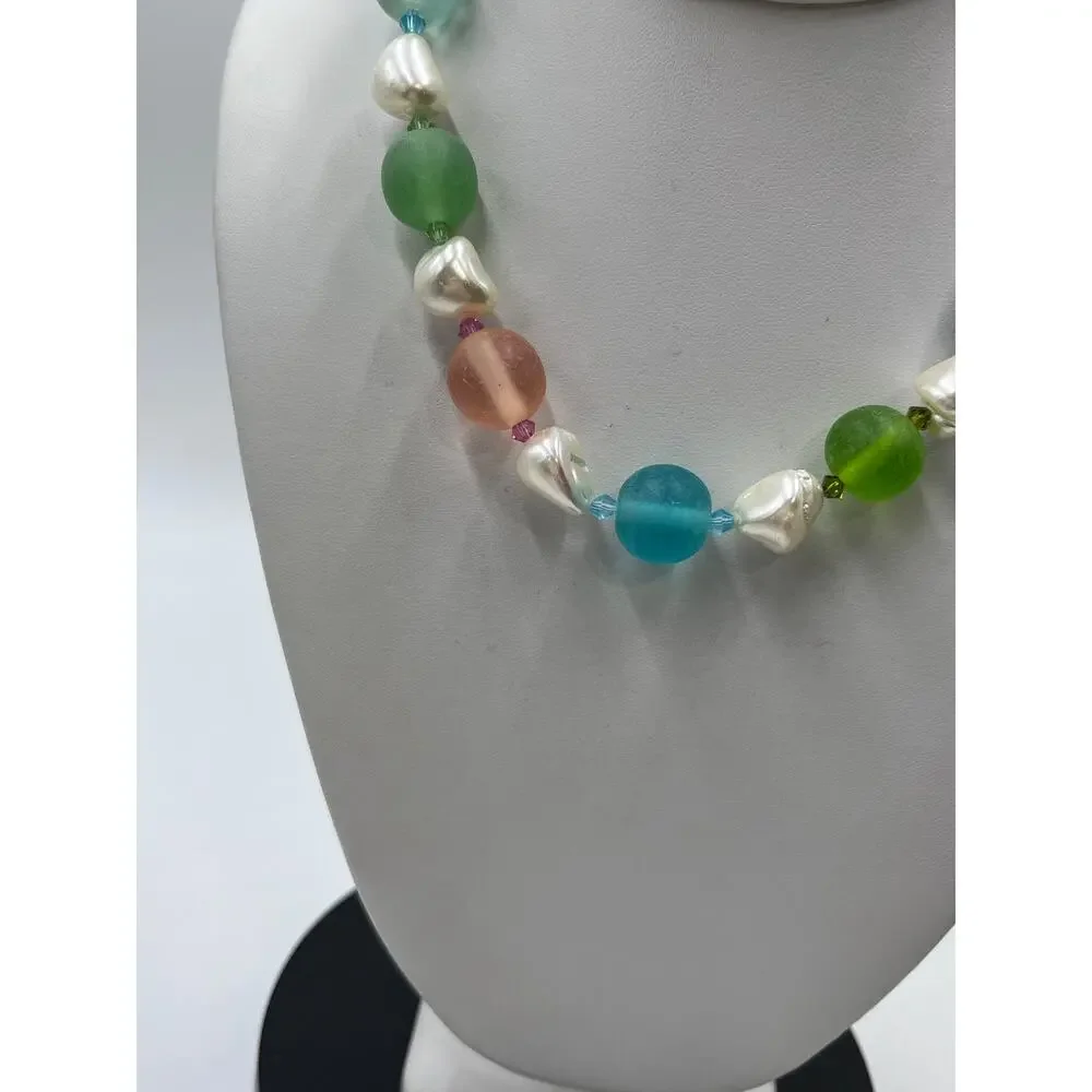 Gum Drop Candy Colored Beaded White‎ Faux Pearl Single Strand Necklace New